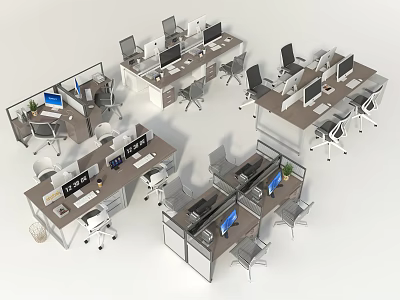 Efficient Office Workspace With Multiple Desks Computers Ergonomic Chairs And Dividers 3d model