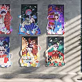 Six Traditional Chinese Figure Paintings With Colorful Decorative Borders And Attire