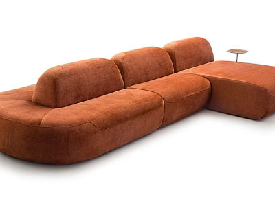 Orange L shaped Sectional Sofa With Plush Velvet Upholstery And Small Side Table 3d model