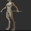 Anthropomorphic Leopard Creature Standing Holding Staff with Muscular Build 3D Render