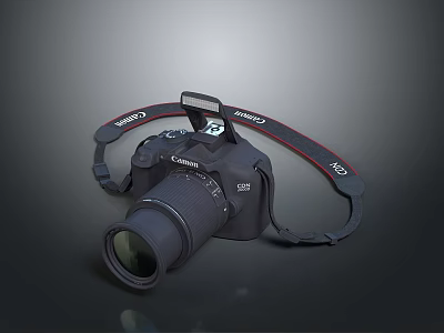 Canon EOS Digital Camera With Lens And Red Shoulder Strap Design 3d model