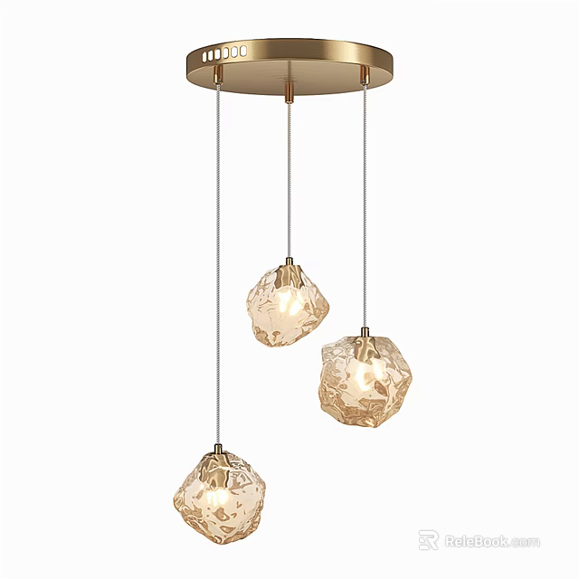 Elegant Modern Glass Pendant Chandelier with Three Gold Hanging Textured Lights 3d model 