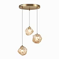 Elegant Modern Glass Pendant Chandelier with Three Gold Hanging Textured Lights