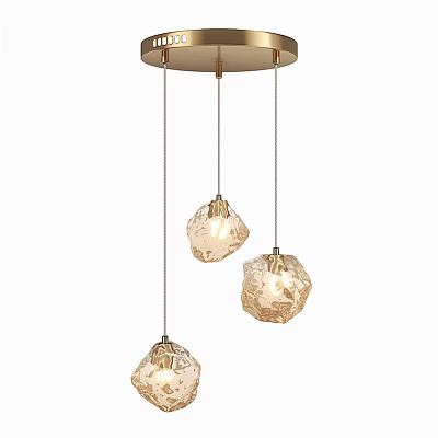 Elegant Modern Glass Pendant Chandelier with Three Gold Hanging Textured Lights 3d model