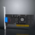 Electronic PCIe Circuit Board With Cooling Fan Heat Sink And Blue Components
