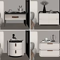 Sleek Bedside Tables With Drawers Decorative Items And Modern White Grey Designs 3d model
