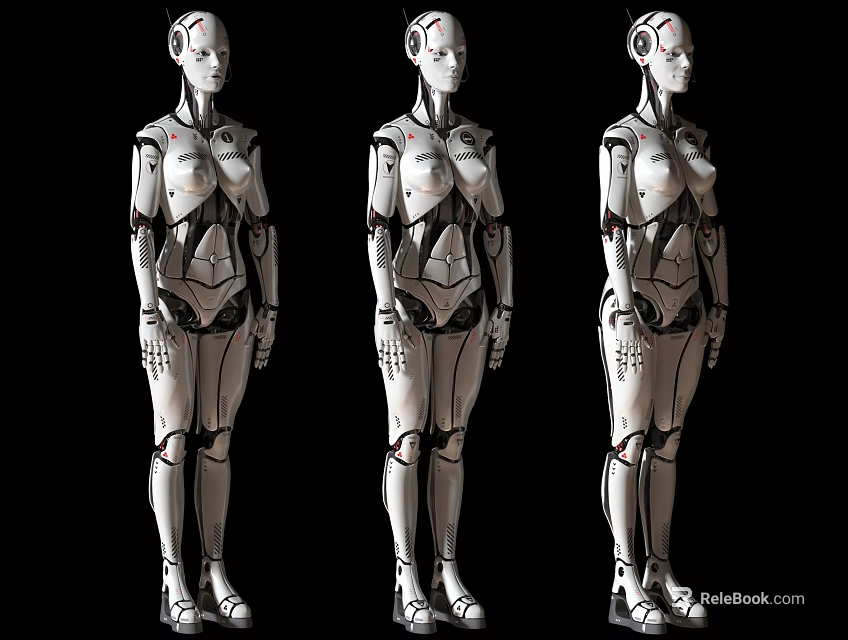 Smart Machines Three Humanoid Robot Models With Mechanical Structure And White Exterior Design 3d model