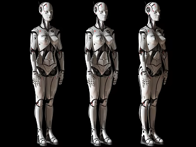 Smart Machines Three Humanoid Robot Models With Mechanical Structure And White Exterior Design 3d model