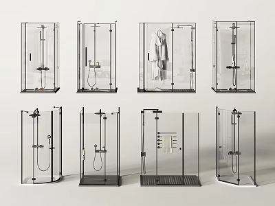 Various Glass Shower Enclosures With Different Designs And Bathroom Structures 3d model