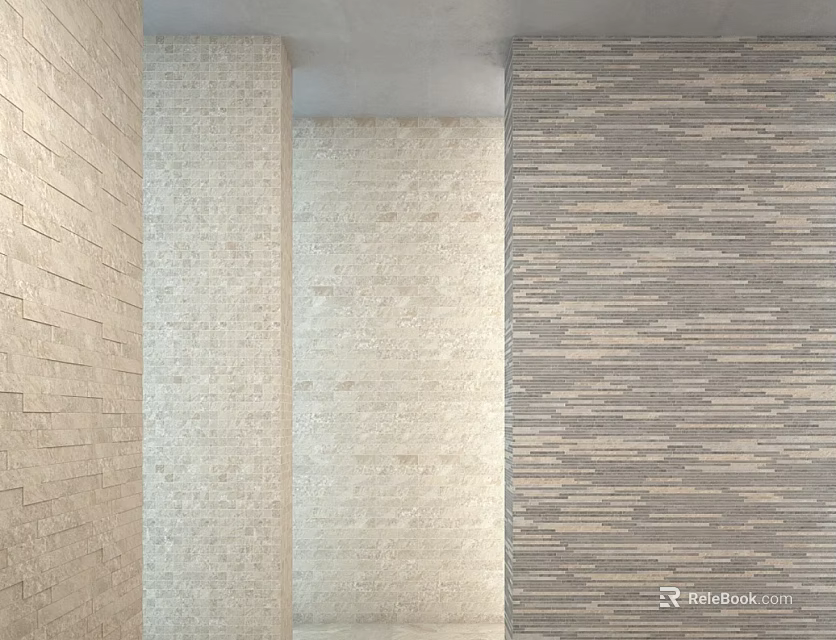 Textured Wall Components With Stone And Brick Patterns For Interior Design 3d model 