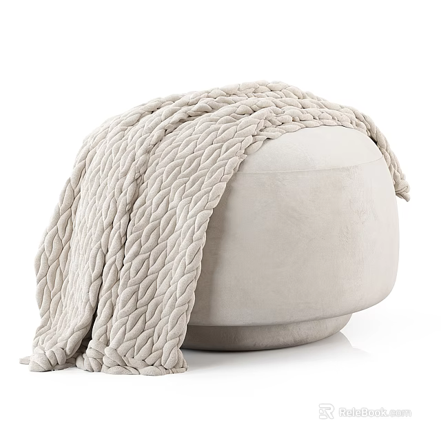 Cozy Round Light Colored Single Chair Covered With Soft Knitted Blanket 3d model 