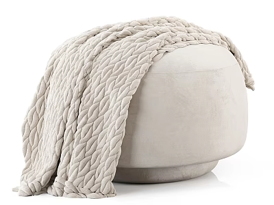 Cozy Round Light Colored Single Chair Covered With Soft Knitted Blanket 3d model