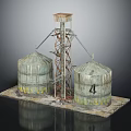 Rustic Industrial Silos With Number 4 And Metal Tower Structure