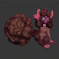 Cute 3D Game Character With Curly Brown Fur Pink Ears Glasses And Large Bumpy Sphere