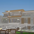 Modern Detached Villa Exterior Design With Courtyard Swimming Pool And Outdoor Lighting