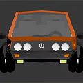 Orange Cartoon Style Car With White Windshield Black Wheels And Reflection