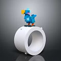 Blue Bird Sculpture Standing On White Circular Base Modern Art Design