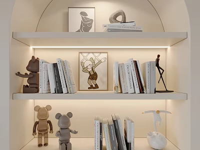 Elegant Decorative Ornament Combination Including Books Sculptures Figurines And Artworks On Display Shelves 3d model