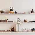 Stylish Tea Ware Collection With Various Teapots Cups On Display Shelves