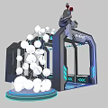 Activity Passage with Gray Mouse Red Horns White Spherical Structure Blue Lighting Modern Tech Design