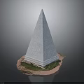 White Pyramid Architectural Structure with Green Grass at the Base and Stone Design