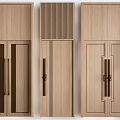 Modern Wooden Double Doors With Natural Wood Finish Metal Handles And Panel Designs