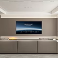 Modern Open Living Dining Room Interior With Gray Sofa TV Wall And Decorative Artwork