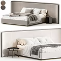 Modern Double Bed With Upholstered Headboard White Bedding Gray Throw And Side Table 3d model