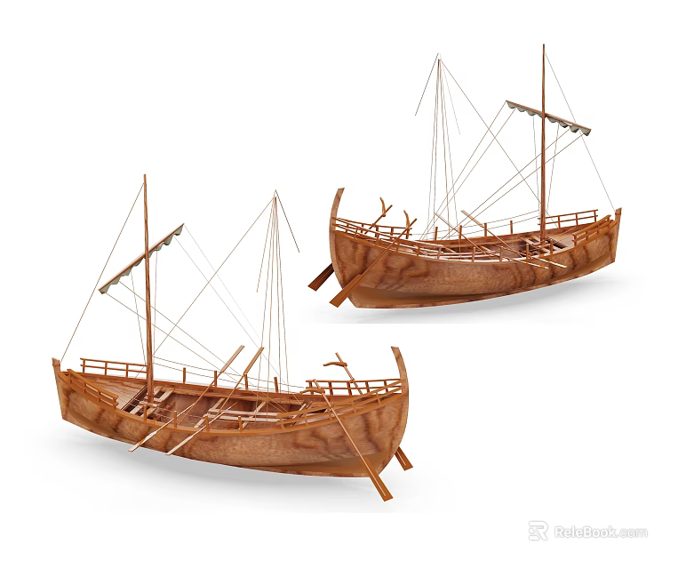 Wooden Ship Models With Masts And Rigging 3d model