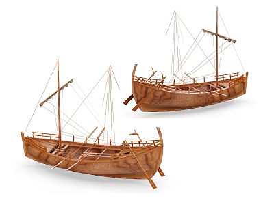 Wooden Ship Models With Masts And Rigging 3d model