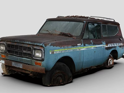 Old Rusty Blue Vintage SUV Car With Roof Rack And Worn Exterior 3d model