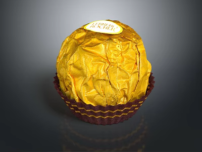 Delicious Chocolate In Golden Foil Wrapping With Label On Brown Wavy Paper Cup 3d model