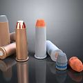 Weapon Bullets Featuring Various Colors Copper Gray Orange Tips and Different Designs Arranged on Surface 3d model