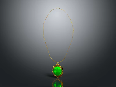 Elegant Gold Chain Necklace With Green Heart Shaped Gemstone Pendant Daily Fashion Accessory 3d model