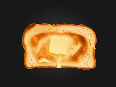 Slice of Golden Brown Crispy Toasted Bread With Melting Butter On Black Background 3d model