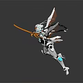 Futuristic Game Character With White Blue Armor Orange Wings And Sword In Dynamic Pose