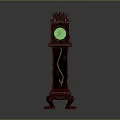 Vintage Ornate Wooden Grandfather Clock With Green Dial And Pendulum Base