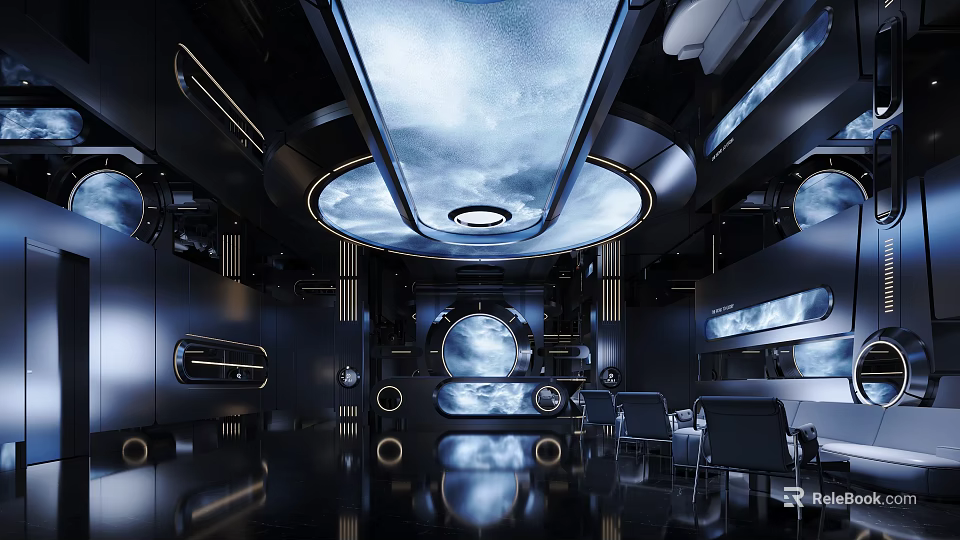 High Tech Futuristic KTV Interior With Circular Lighting 3d model