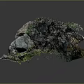 Natural Stone Rock Formation with Small Green Plants and Moss on Surface