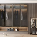 Modern Minimalist Wardrobe Interior With Glass Doors Hanging Clothes Drawers And Side Clothing Rack