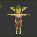 Game Movie Character Green Hair Yellow Skin Large Ears Blue Vest Red Shorts Arms Outstretched