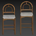 Elegant Natural Wood Bar Stools With Soft Grey Upholstered Seat For Home Kitchen Counter Use