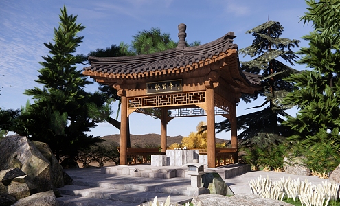 Chinese-style pavilion ancient pavilion landscape pavilion four-corner pavilion six-corner pavilion garden gallery shelf leisure pavilion lounge wooden gallery shelf 3d model