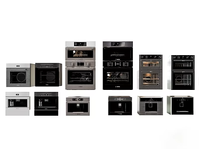 Modern Kitchen Appliances Collection With Various Ovens And Microwaves In Black Silver Designs 3d model