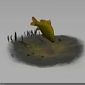 Vibrant Orange Fish With Green Aquatic Plants On White Foam Base Against Dark Backdrop