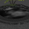 Round Water Fountain Design With Small Island Trees Marble Surroundings And Calm Reflections