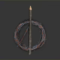 Barbed Wire Military Weapon With Burning Candles Curved Arrangement On Grey Reflective Surface