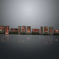 Various Models of Control Cabinets With Display Screens And Buttons On Gray Background