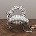 Modern White Pebble Shaped Leisure Chair With Curved Metal Frame On Wooden Floor