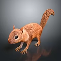 Realistic 3D Squirrel Model With Brown Fur Bushy Tail Standing On Gray Reflective Surface
